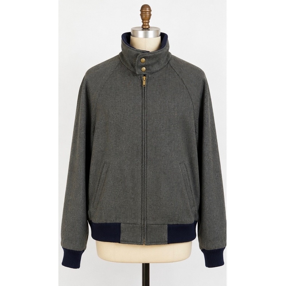 Pendleton Vintage Country Traditionals Herringbone Bomber Jacket Men L Grey USA